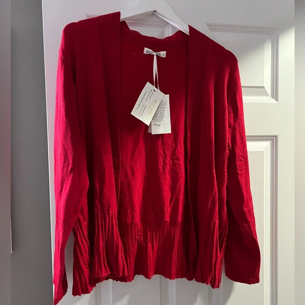 NEW Grace Karin Women’s Casual Cropped Red Cardigan. - Picture 4 of 8